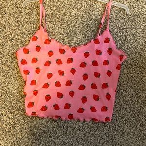 Pink strawberry spaghetti strap tank.